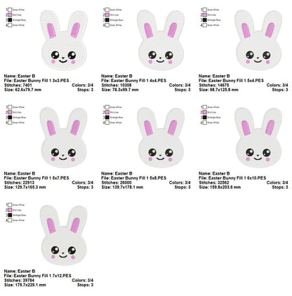 Cute Easter Bunny Faces Collection – Fill Stitch – Machine Embroidery Design