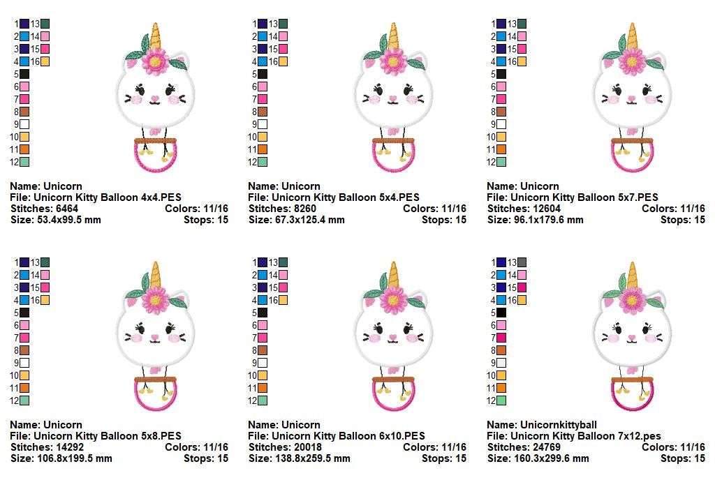 Unicorn Kitty Hot Air Balloon – Appliqué – Machine Embroidery Design