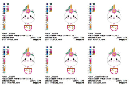 Unicorn Kitty Hot Air Balloon – Appliqué – Machine Embroidery Design
