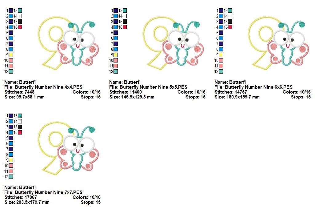 Butterfly Number Nine Applique – Applique Stitch – Machine Embroidery Design
