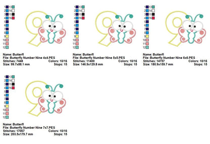 Butterfly Number Nine Applique – Applique Stitch – Machine Embroidery Design