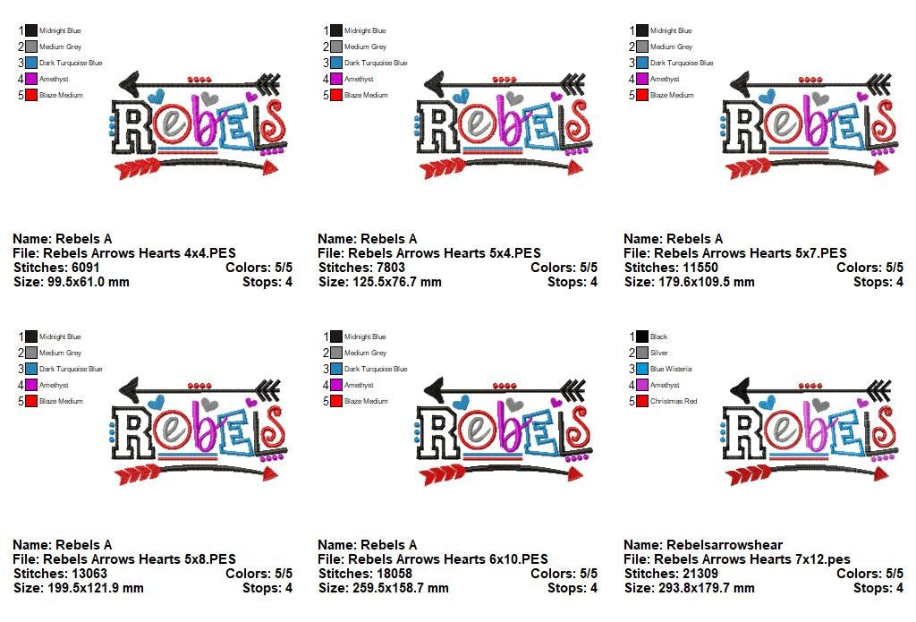 Rebels Arrows & Hearts - Satin Stitch – Machine Embroidery Design
