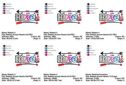 Rebels Arrows & Hearts - Satin Stitch – Machine Embroidery Design
