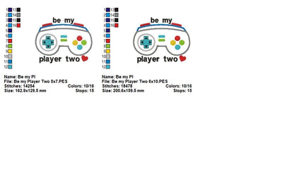 Be My Player Two - Applique - Machine Embroidery Design
