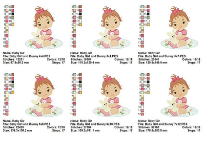 Sweet Baby Girl & Bunny Collection – Fill Stitch & Sketch Stitch – Machine Embroidery Design