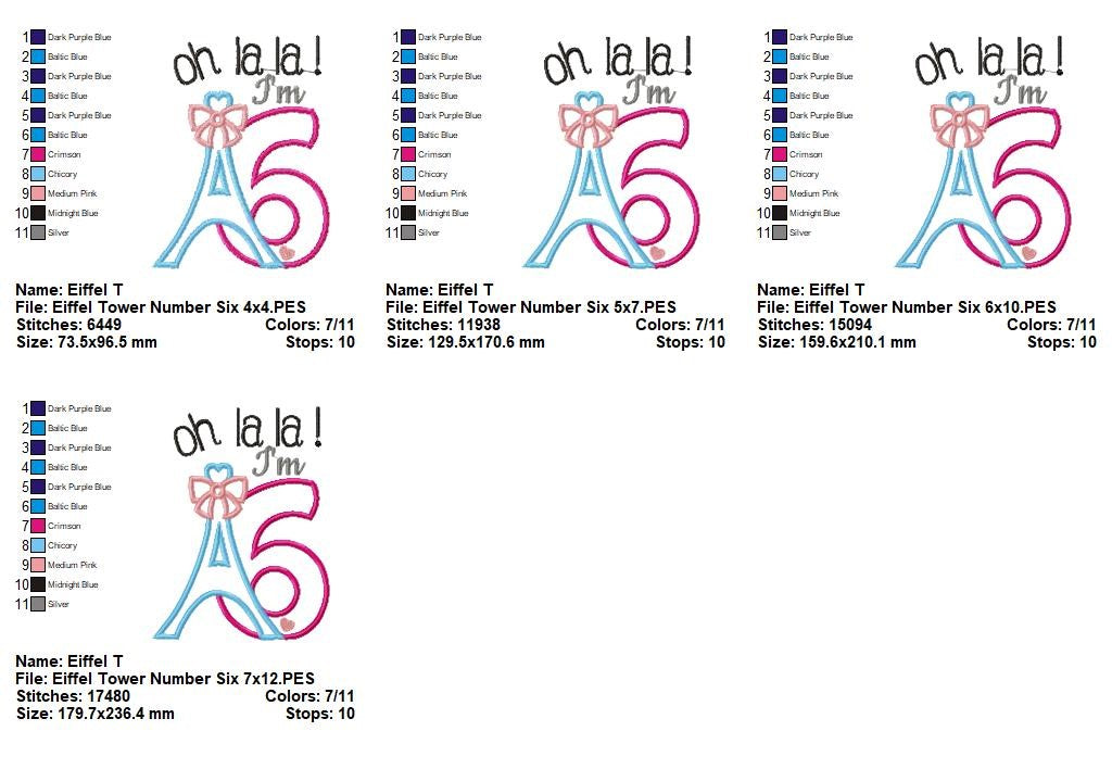 Paris Birthday Numbers Collection – Appliqué – Machine Embroidery Design