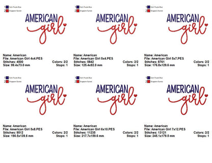 🇺🇸 American Girl ❤️ – Satin Stitch – Machine Embroidery Design
