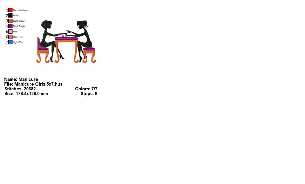 Manicure Girls Salon Scene - Fill Stitch - Machine Embroidery Design