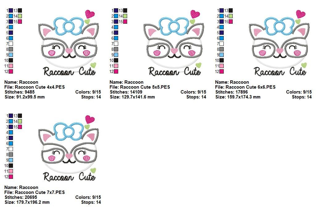 Adorable Raccoon Sweet Face – Appliqué - Machine Embroidery Design