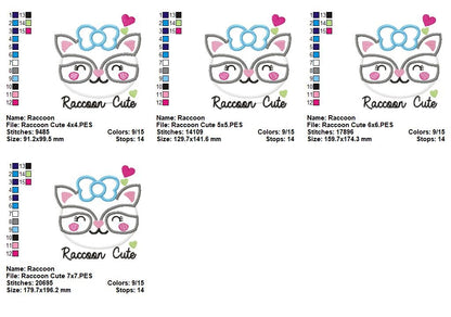 Adorable Raccoon Sweet Face – Appliqué - Machine Embroidery Design