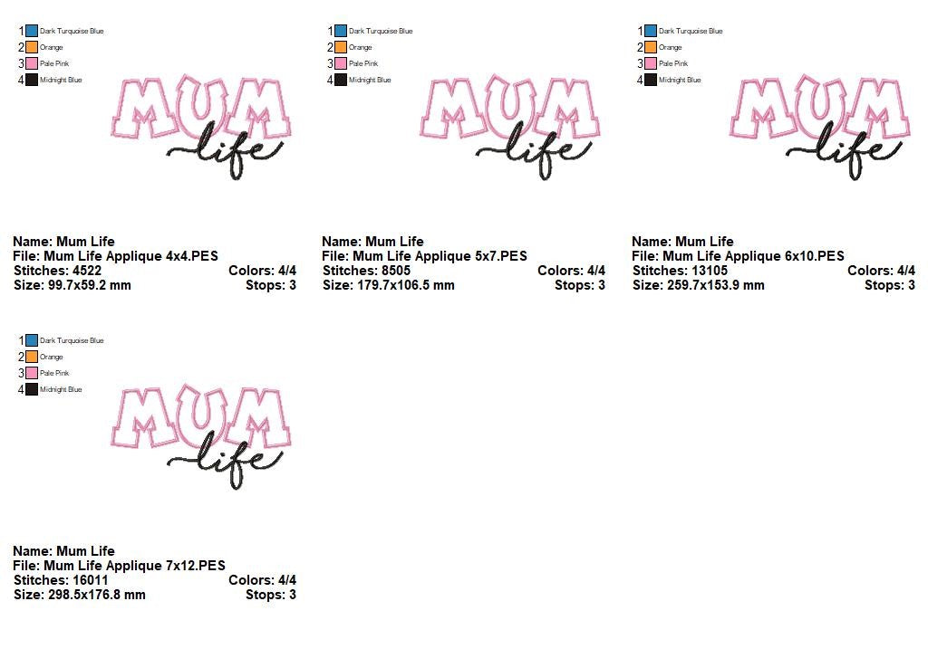 Sweet Mum Life - Appliqué – Machine Embroidery Design