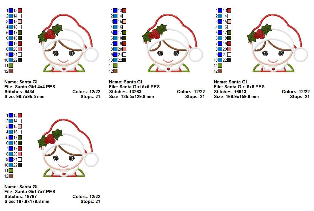 Sweet Santa Girl - Appliqué - Machine Embroidery Design