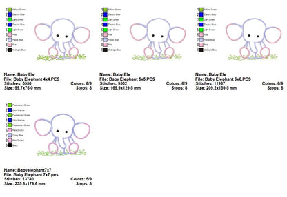 Sweet Baby Elephant Friend – Appliqué - Machine Embroidery Design