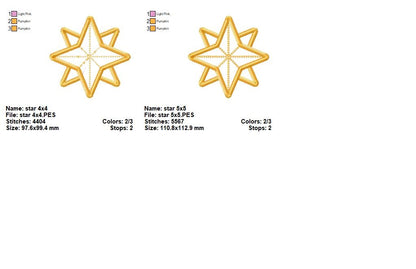 Elegant Layered Star Outline - Satin Stitch – Machine Embroidery Design