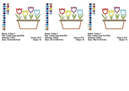 Spring Tulips Planter - Appliqué - Machine Embroidery Design