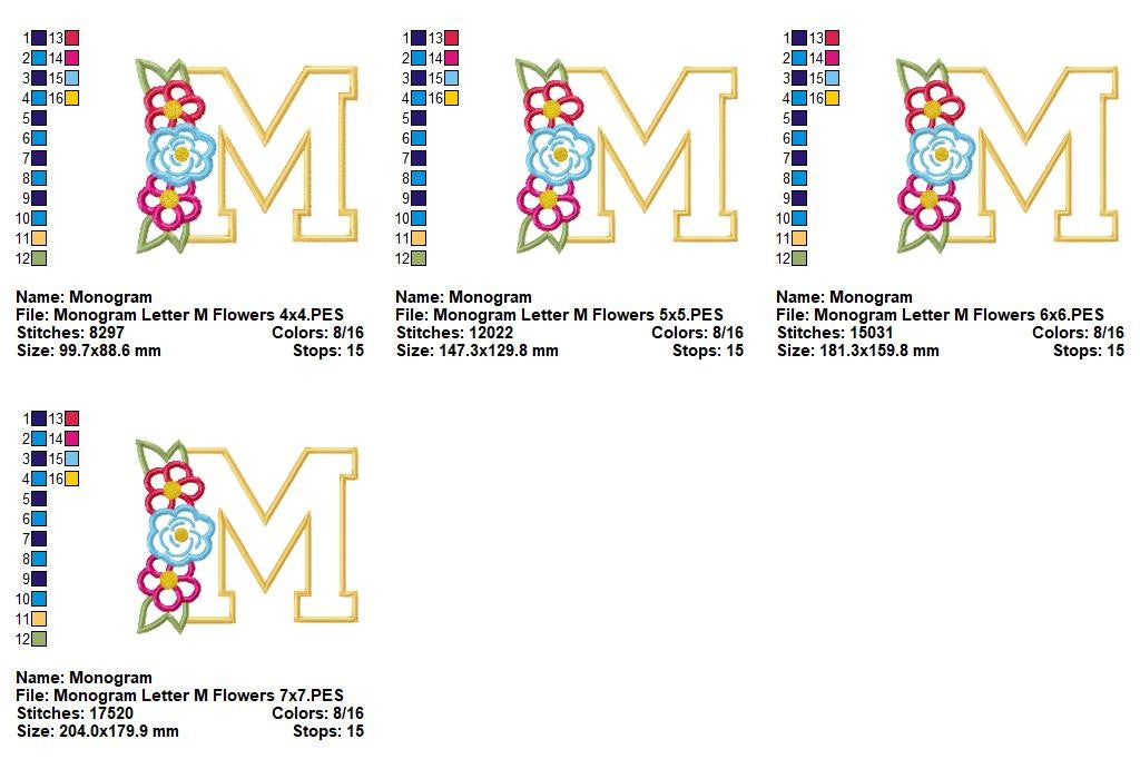 M is for Meadow Blooms – Applique – Machine Embroidery Design