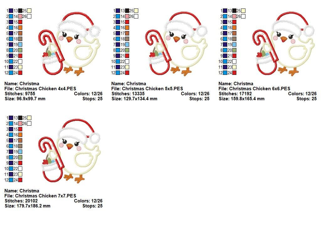 Christmas Chicken - Applique - Machine Embroidery Design
