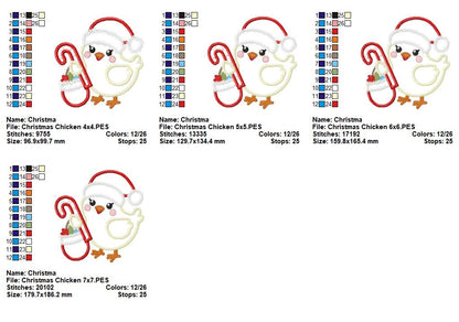 Christmas Chicken - Applique - Machine Embroidery Design