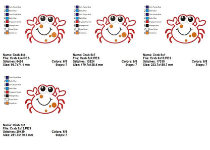 Cute Happy Crab - Appliqué - Machine Embroidery Design