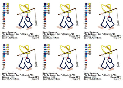 Sunbonnet Sam Fishing - Applique - Machine Embroidery Design