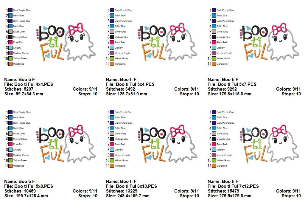 Cute Ghost Boo ti Ful Halloween – Appliqué – Machine Embroidery Design
