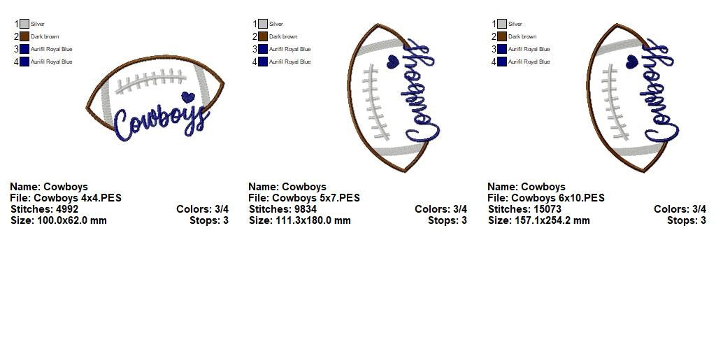 Cowboys Football Heart – Satin Stitch – Machine Embroidery Design