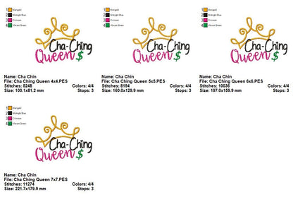 Cha-Ching Queen Crown – Satin Stitch – Machine Embroidery Design