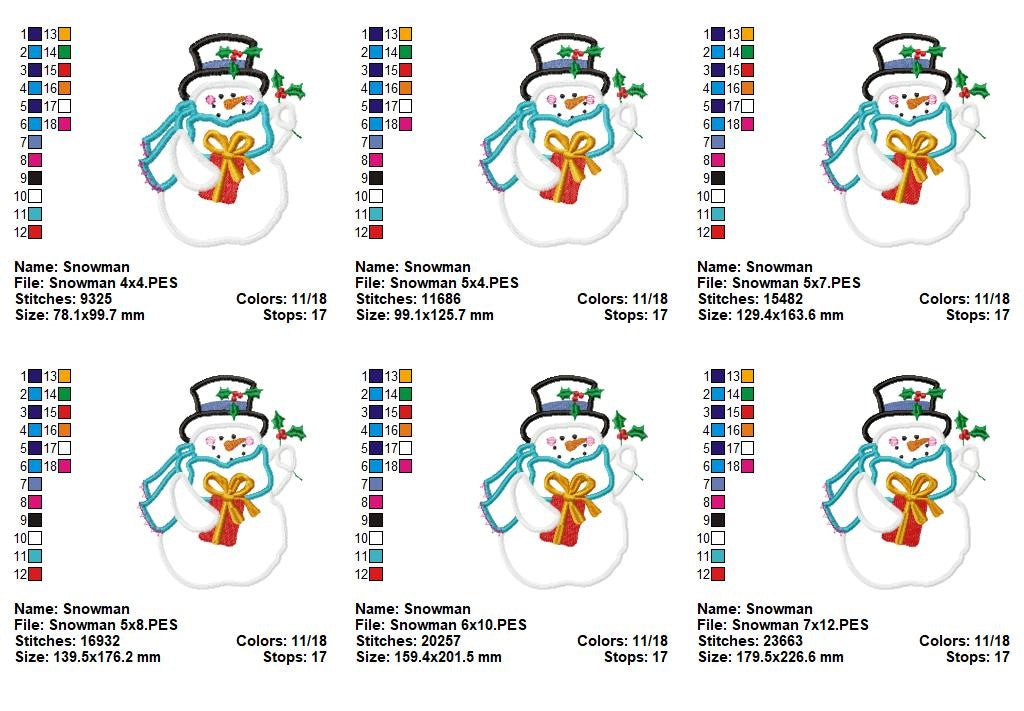 Christmas Snowman with Gift 🎁⛄ – Applique - Machine Embroidery Design
