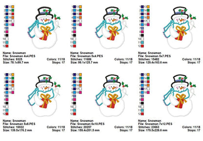 Christmas Snowman with Gift 🎁⛄ – Applique - Machine Embroidery Design