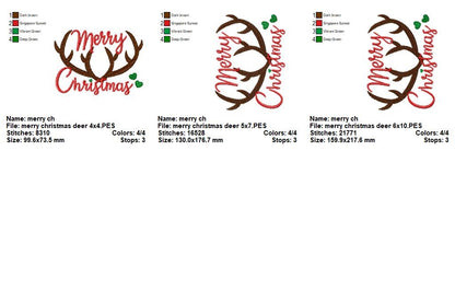 Merry Christmas Antlers – Fill Stitch – Machine Embroidery Design
