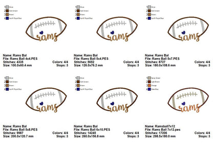 Rams Football Heart – Satin Stitch – Machine Embroidery Design