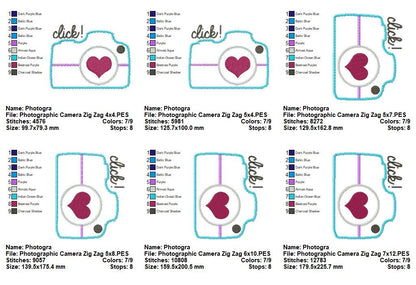 Click Camera with Heart – Zig Zag Appliqué – Machine Embroidery Design