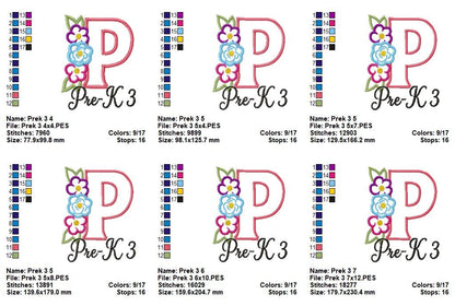 Blooming Pre-K 3 Letter P - Appliqué - Machine Embroidery Design
