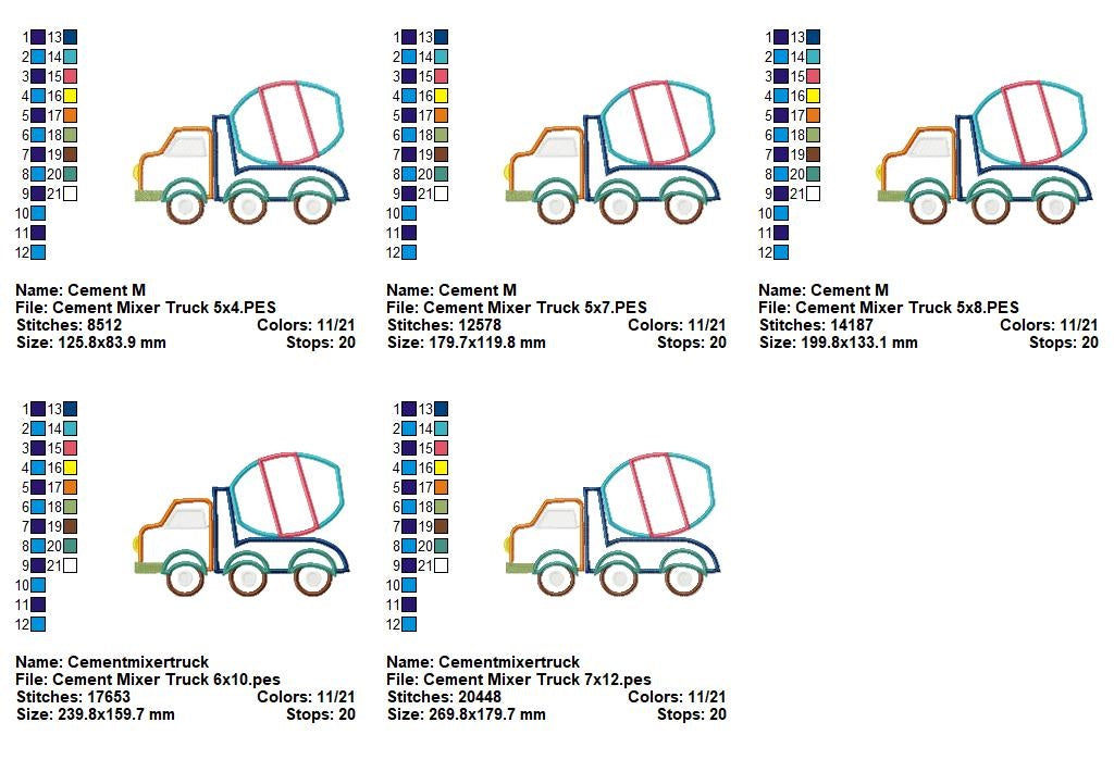 Cement Mixer Truck - Appliqué - Machine Embroidery Design