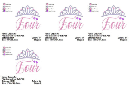 Princess Birthday Four - Satin Stitch - Machine Embroidery Design
