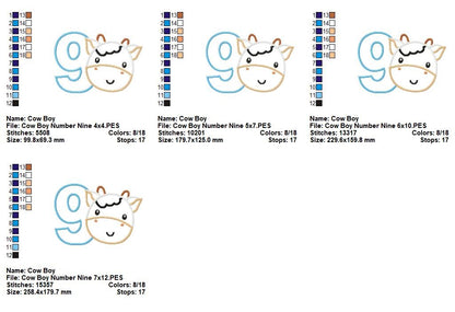 Moo-tiful Birthday Numbers 1-11 - Appliqué - Machine Embroidery Design