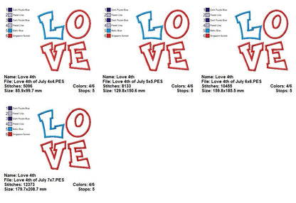 Patriotic LOVE - Appliqué - Machine Embroidery Design