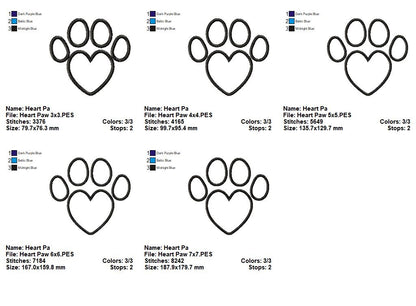 Heart Animal Paw Print - Applique - Machine Embroidery Design