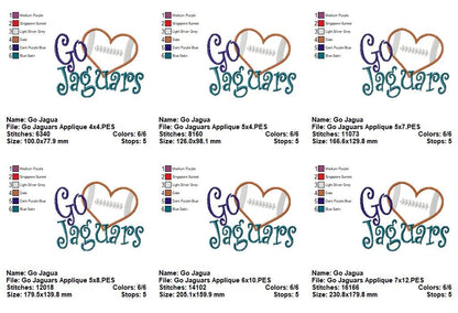 Go Jaguars Football Heart – Appliqué – Machine Embroidery Design