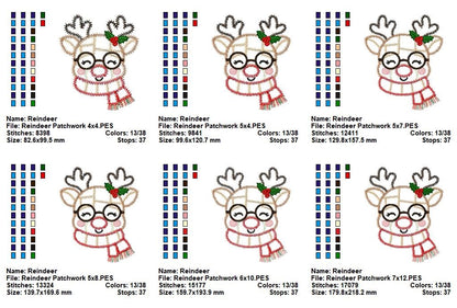 Merry Patchwork Reindeer - Zigzag Patchwork Applique - Machine Embroidery Design