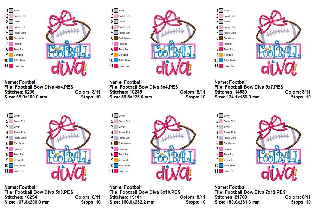 Football Bow Diva - Appliqué - Machine Embroidery Design