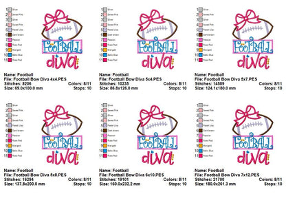 Football Bow Diva - Appliqué - Machine Embroidery Design