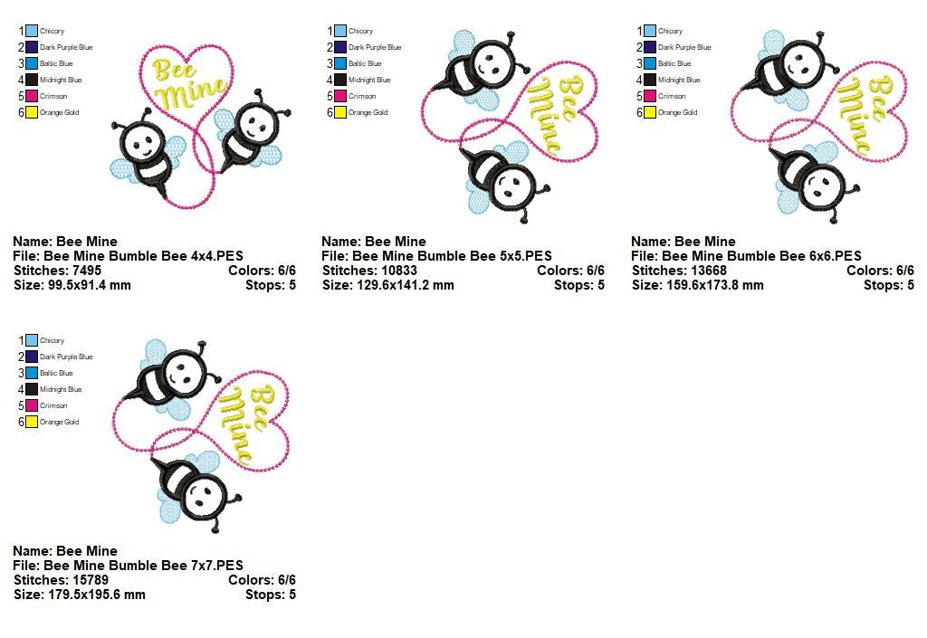 Bee Mine Bumble Bees – Appliqué – Machine Embroidery Design