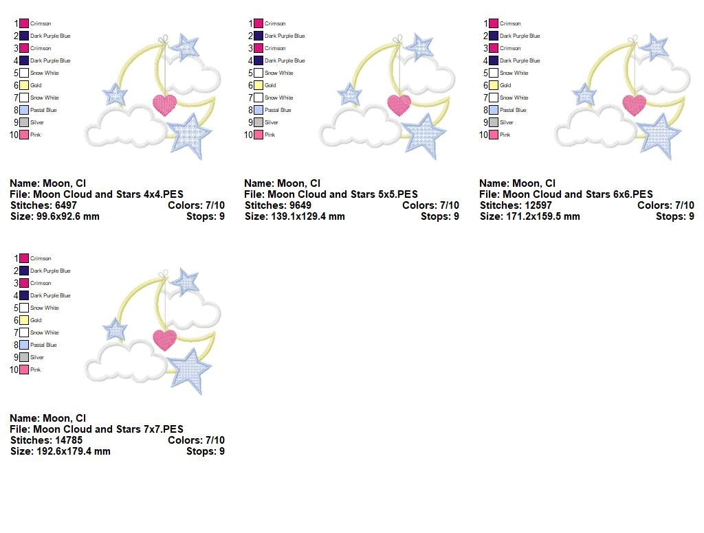 Sweet Dreams Moon and Stars – Applique – Machine Embroidery Design