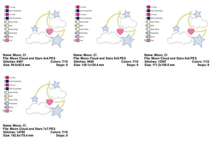 Sweet Dreams Moon and Stars – Applique – Machine Embroidery Design