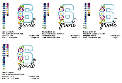 Sixth Grade Flowers - Appliqué - Machine Embroidery Design
