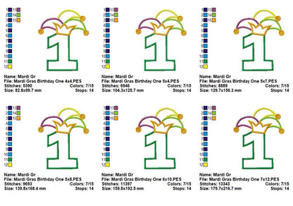 Mardi Gras Birthday One - Applique - Machine Embroidery Design