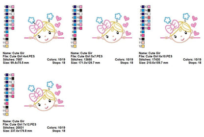 Sweet Bow Girl - Appliqué - Machine Embroidery Design