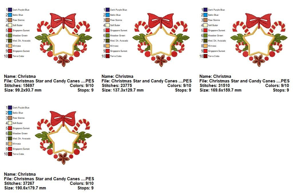 Christmas Star With Candy Canes - Applique – Machine Embroidery Design