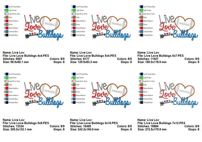 Live Love Bulldogs - Appliqué - Machine Embroidery Design